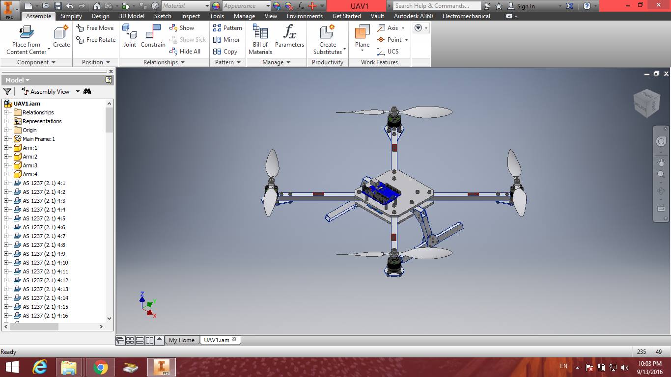 Drone UAV 3D model in Autodesk Inventor